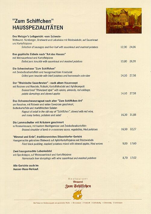 Speisekarte | Zum Schiffchen | Innenansicht